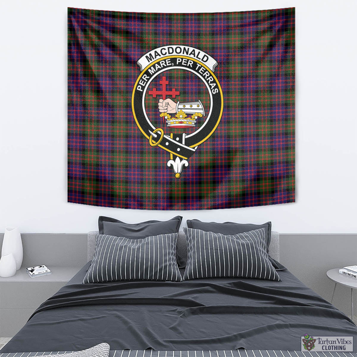 Tartan Vibes Clothing MacDonald Modern Tartan Tapestry Wall Hanging and Home Decor for Room with Family Crest