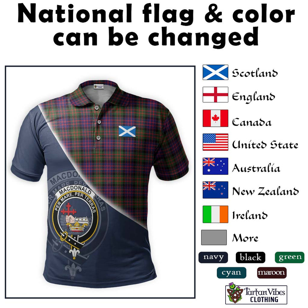 MacDonald Modern Tartan Polo Shirt with Personalised National Flag and Family Crest Half Style - Tartanvibesclothing Shop