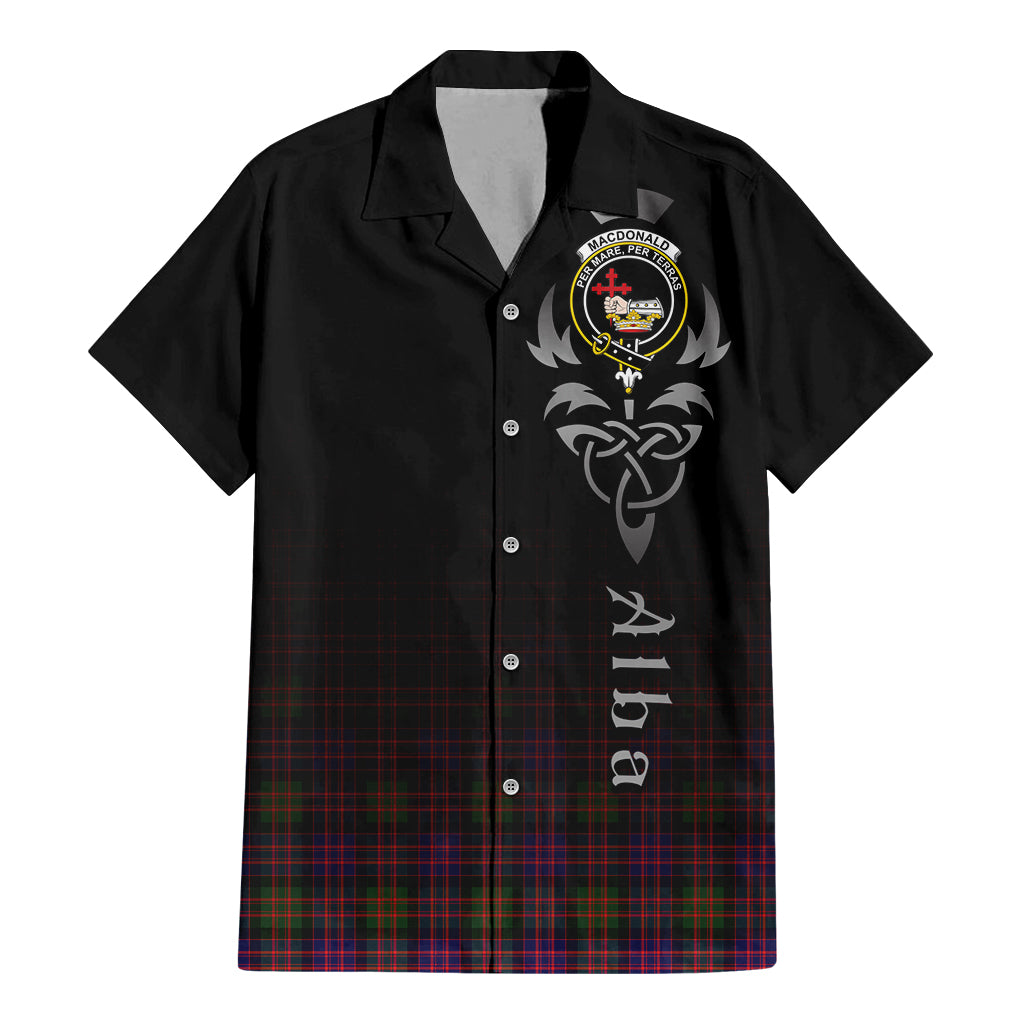 Tartan Vibes Clothing MacDonald Modern Tartan Short Sleeve Button Up Featuring Alba Gu Brath Family Crest Celtic Inspired