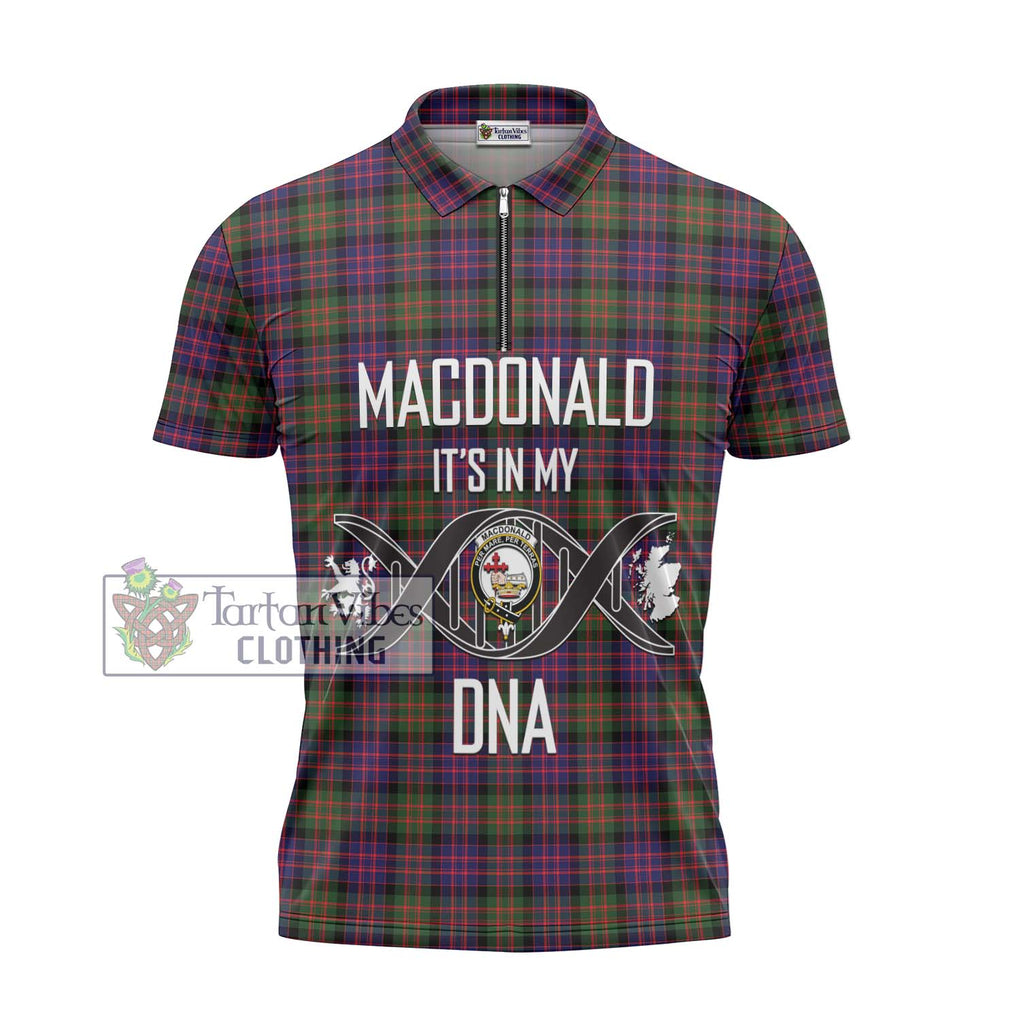 MacDonald Modern Tartan Zipper Polo Shirt with Family Crest DNA In Me Style - Tartanvibesclothing Shop