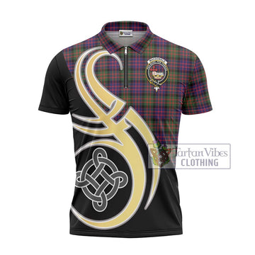 MacDonald Modern Tartan Zipper Polo Shirt with Family Crest and Celtic Symbol Style