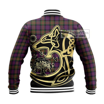 MacDonald Modern Tartan Baseball Jacket with Family Crest Celtic Wolf Style