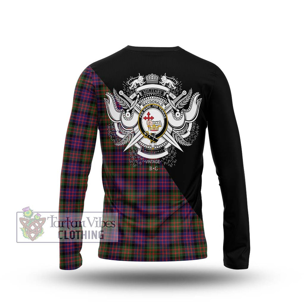 MacDonald Modern Tartan Long Sleeve T-Shirt with Family Crest and Military Logo Style - Tartanvibesclothing Shop