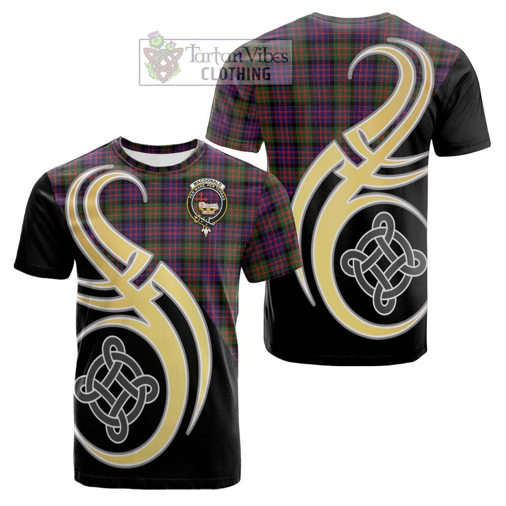 Tartan Vibes Clothing MacDonald Modern Tartan Cotton T-shirt with Family Crest and Celtic Symbol Style