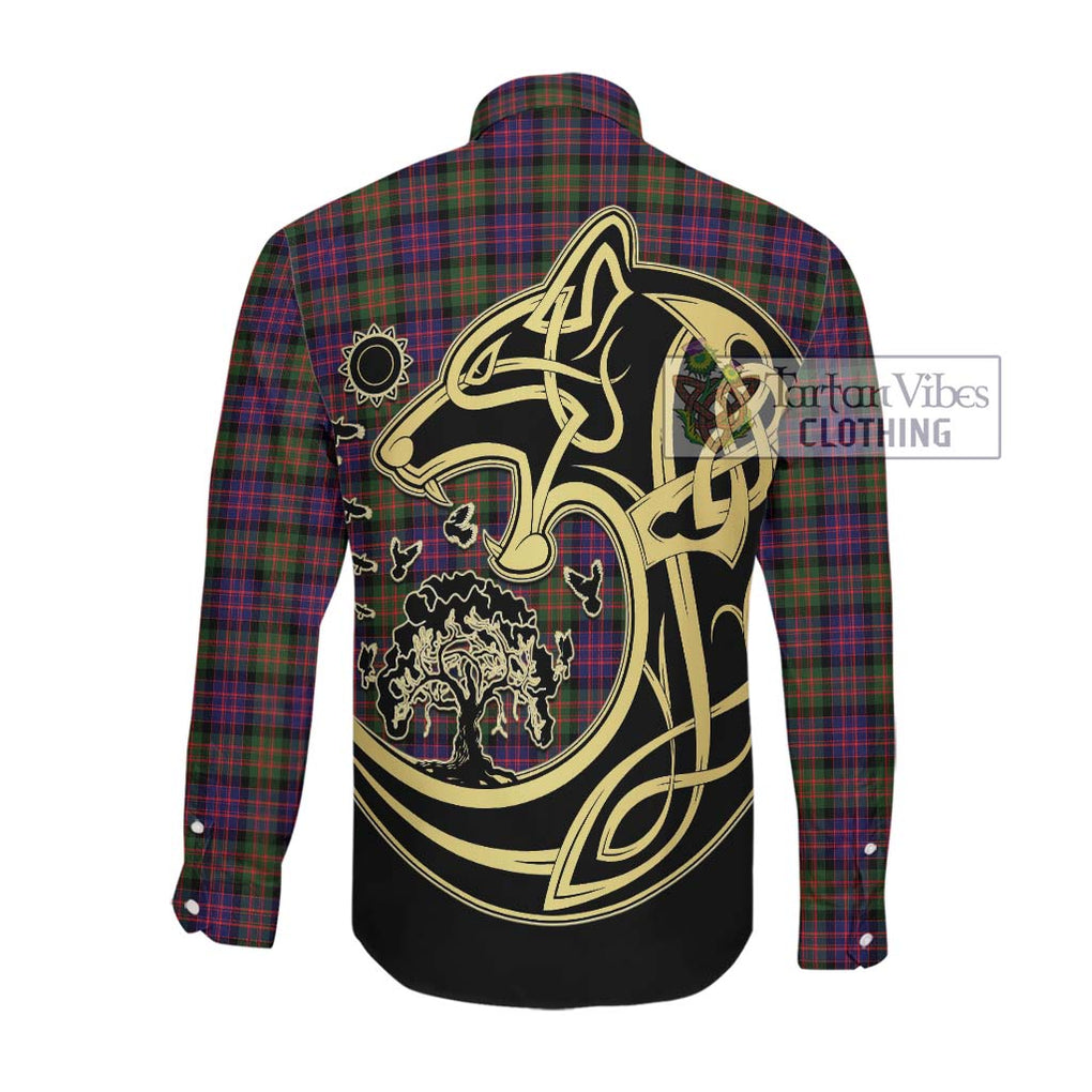 MacDonald Modern Tartan Long Sleeve Button Shirt with Family Crest Celtic Wolf Style Men's Shirt - Tartan Vibes Clothing