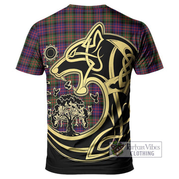 MacDonald Modern Tartan T-Shirt with Family Crest Celtic Wolf Style