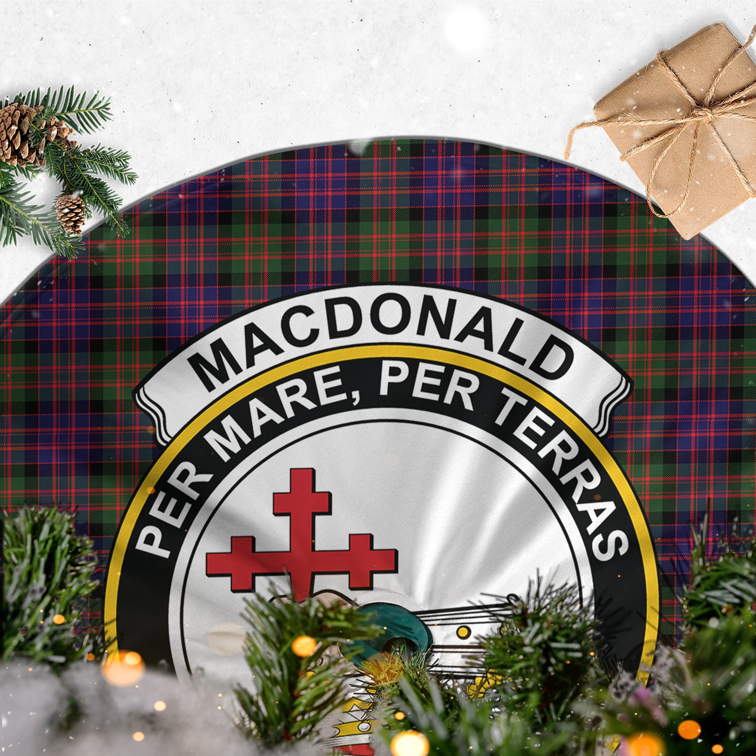 MacDonald Modern Tartan Christmas Tree Skirt with Family Crest - Tartanvibesclothing