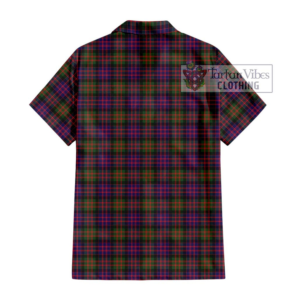 MacDonald Modern Tartan Short Sleeve Button Shirt with Family Crest DNA In Me Style - Tartanvibesclothing Shop