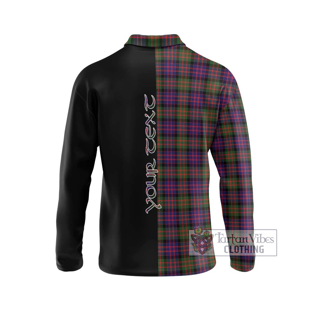 MacDonald Modern Tartan Long Sleeve Polo Shirt with Family Crest and Half Of Me Style - Tartanvibesclothing Shop