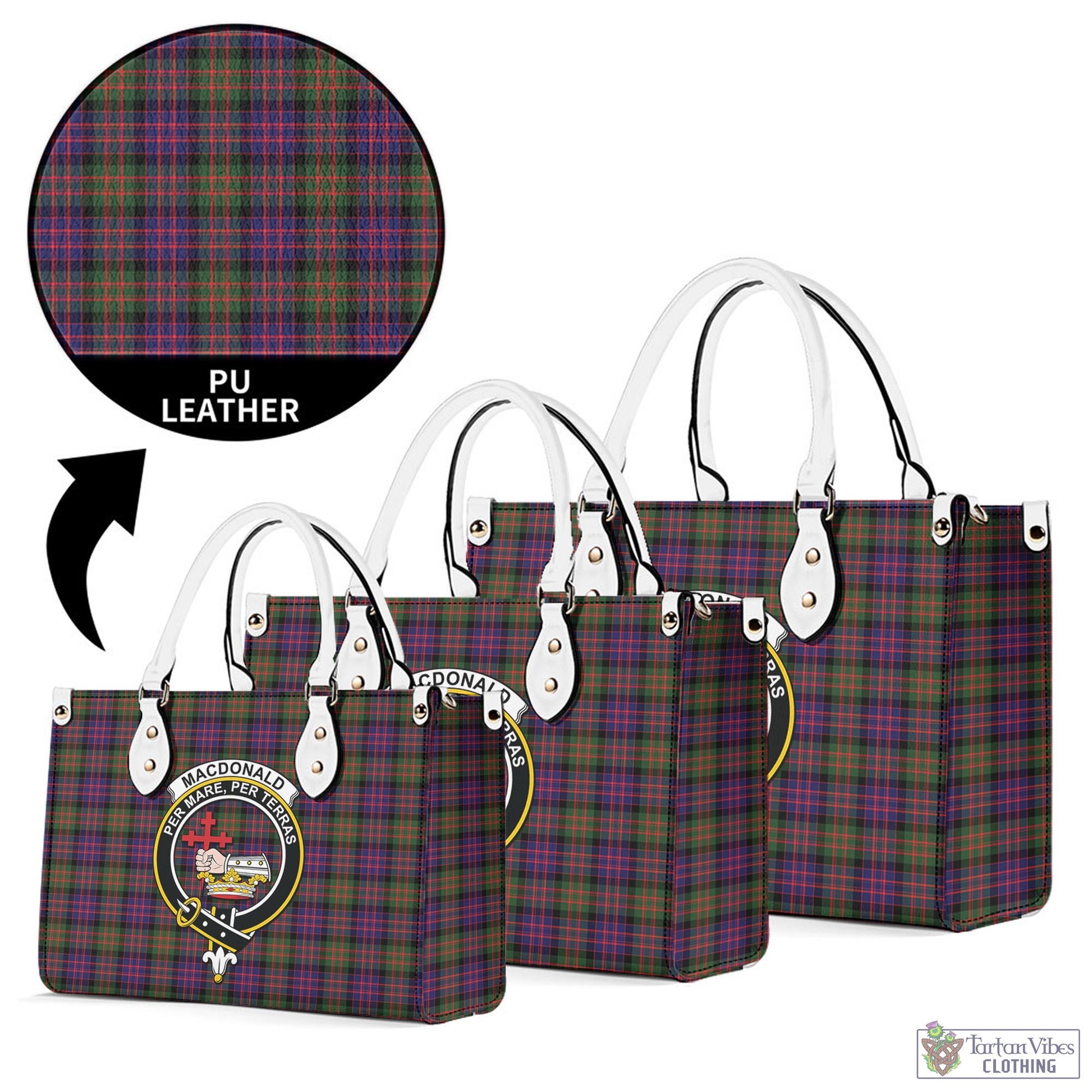 Tartan Vibes Clothing MacDonald Modern Tartan Luxury Leather Handbags with Family Crest