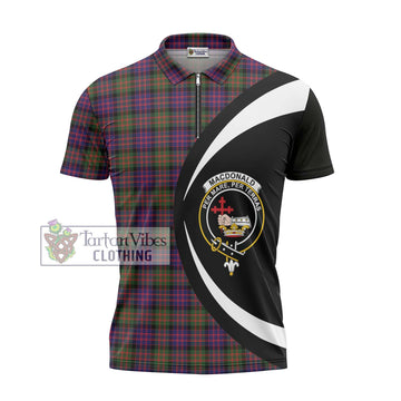 MacDonald Modern Tartan Zipper Polo Shirt with Family Crest Circle Style