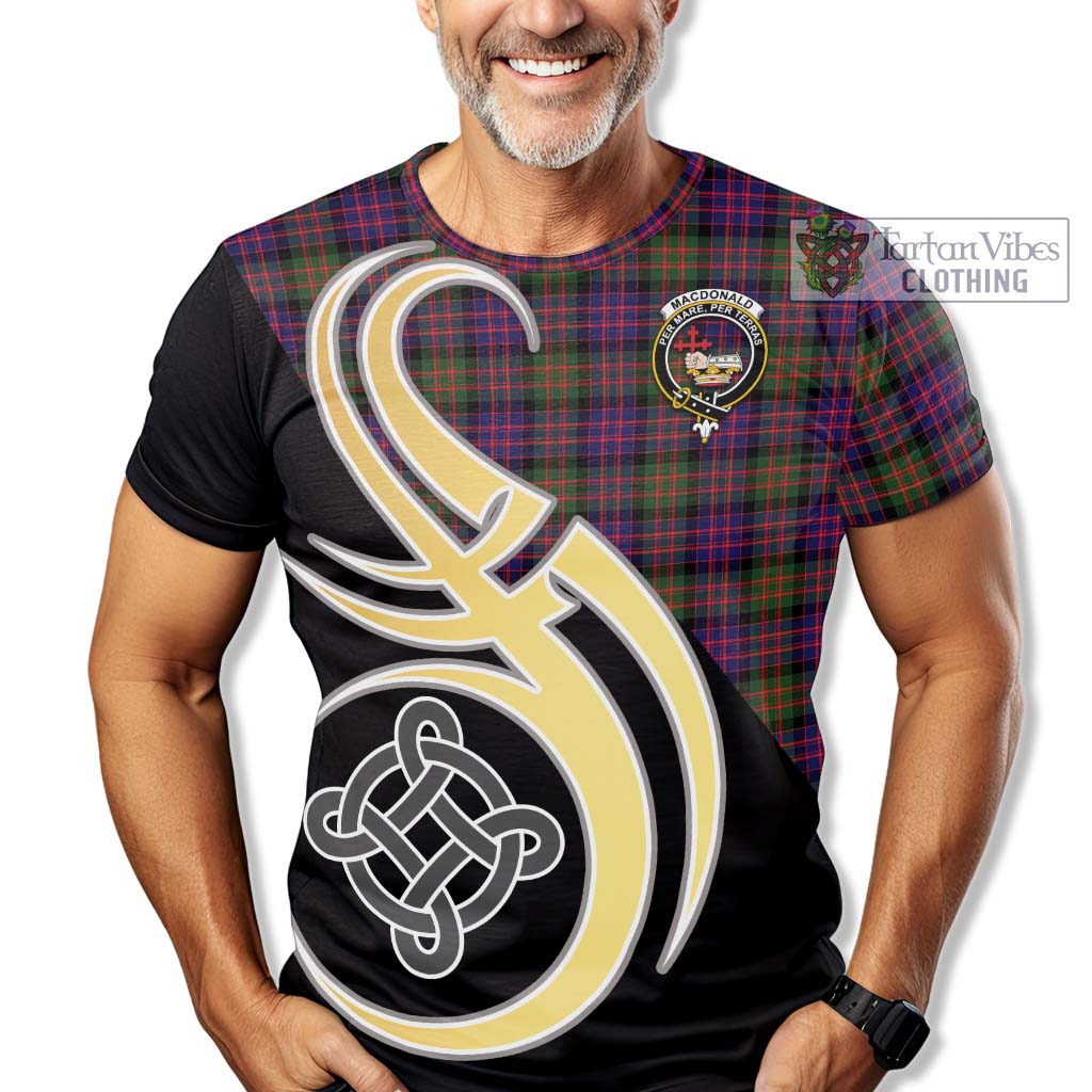 Tartan Vibes Clothing MacDonald Modern Tartan T-Shirt with Family Crest and Celtic Symbol Style