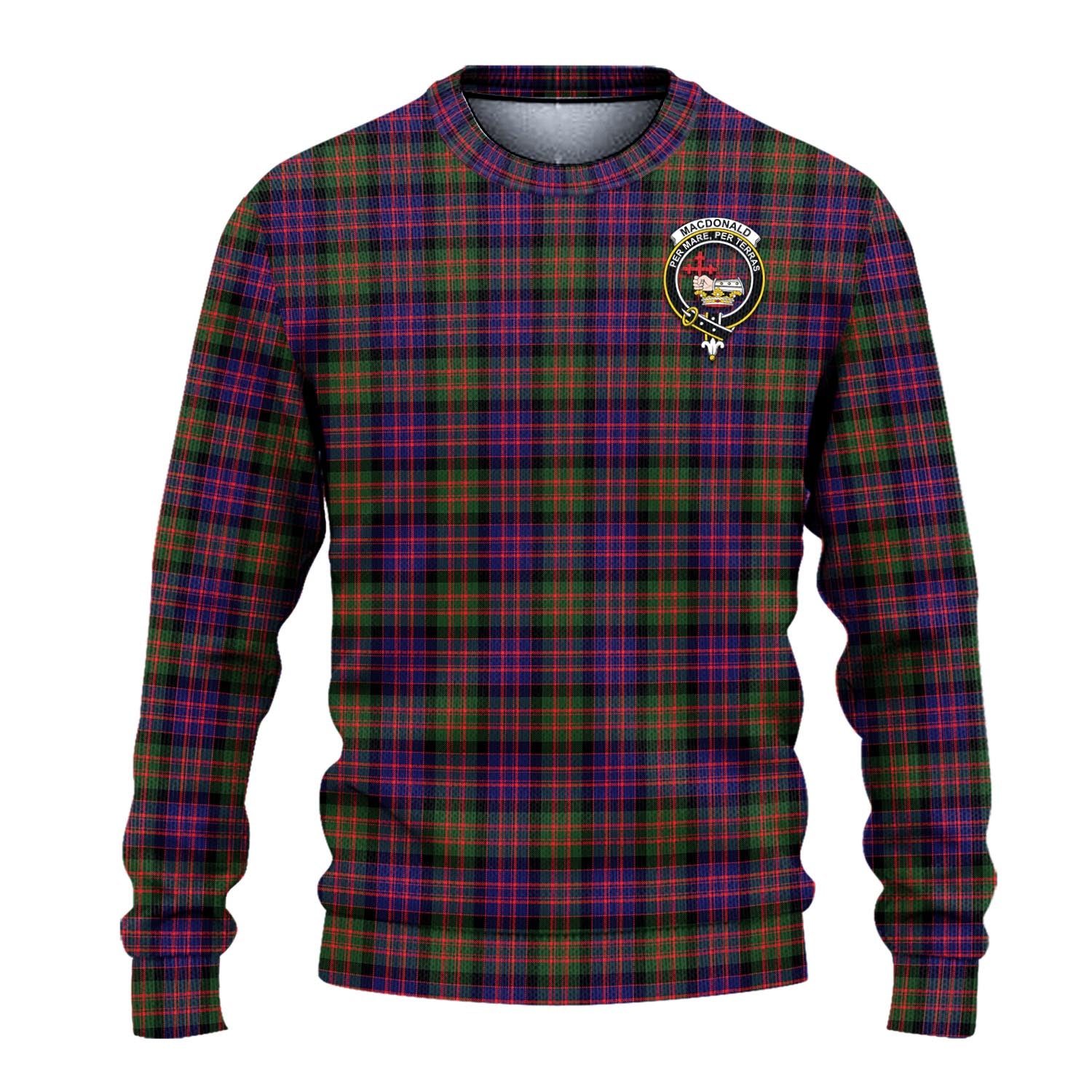 MacDonald Modern Tartan Knitted Sweater with Family Crest - Tartanvibesclothing