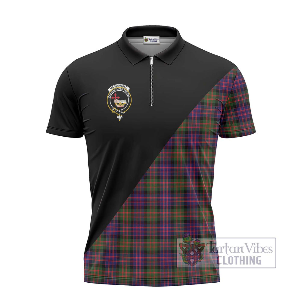 MacDonald Modern Tartan Zipper Polo Shirt with Family Crest and Military Logo Style - Tartanvibesclothing Shop