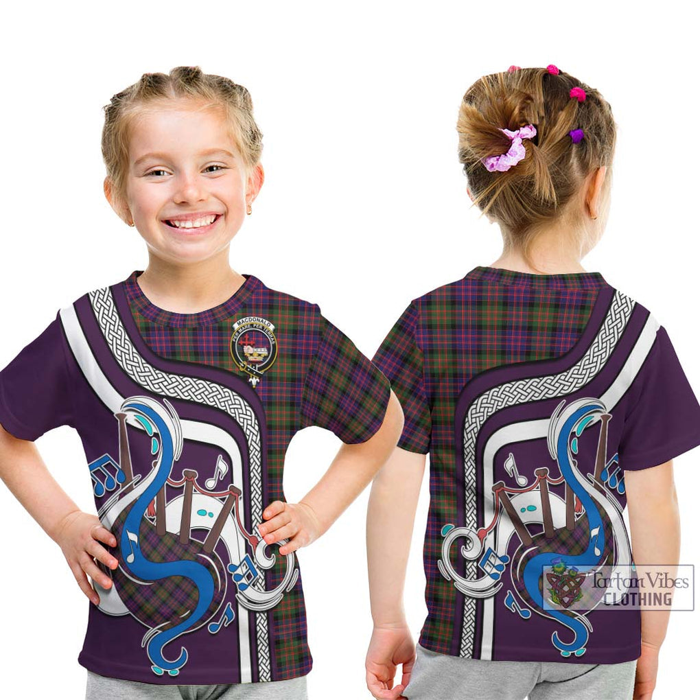 Tartan Vibes Clothing MacDonald Modern Tartan Kid T-Shirt with Epic Bagpipe Style