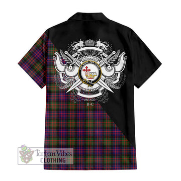 MacDonald Modern Tartan Short Sleeve Button Shirt with Family Crest and Military Logo Style