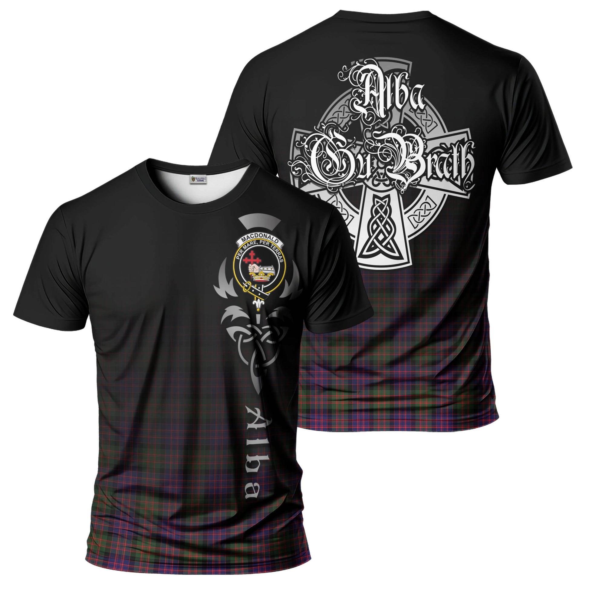 Tartan Vibes Clothing MacDonald Modern Tartan T-Shirt Featuring Alba Gu Brath Family Crest Celtic Inspired