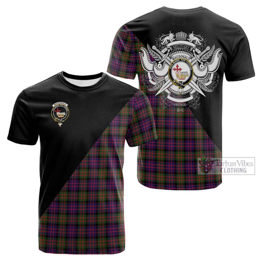 Tartan Vibes Clothing MacDonald Modern Tartan Cotton T-shirt with Family Crest and Military Logo Style