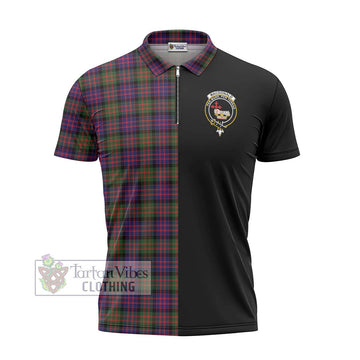 MacDonald Modern Tartan Zipper Polo Shirt with Family Crest and Half Of Me Style