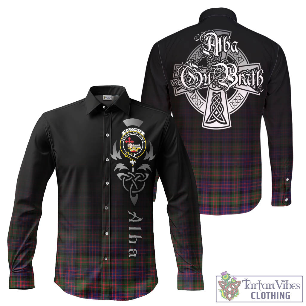 Tartan Vibes Clothing MacDonald Modern Tartan Long Sleeve Button Up Featuring Alba Gu Brath Family Crest Celtic Inspired