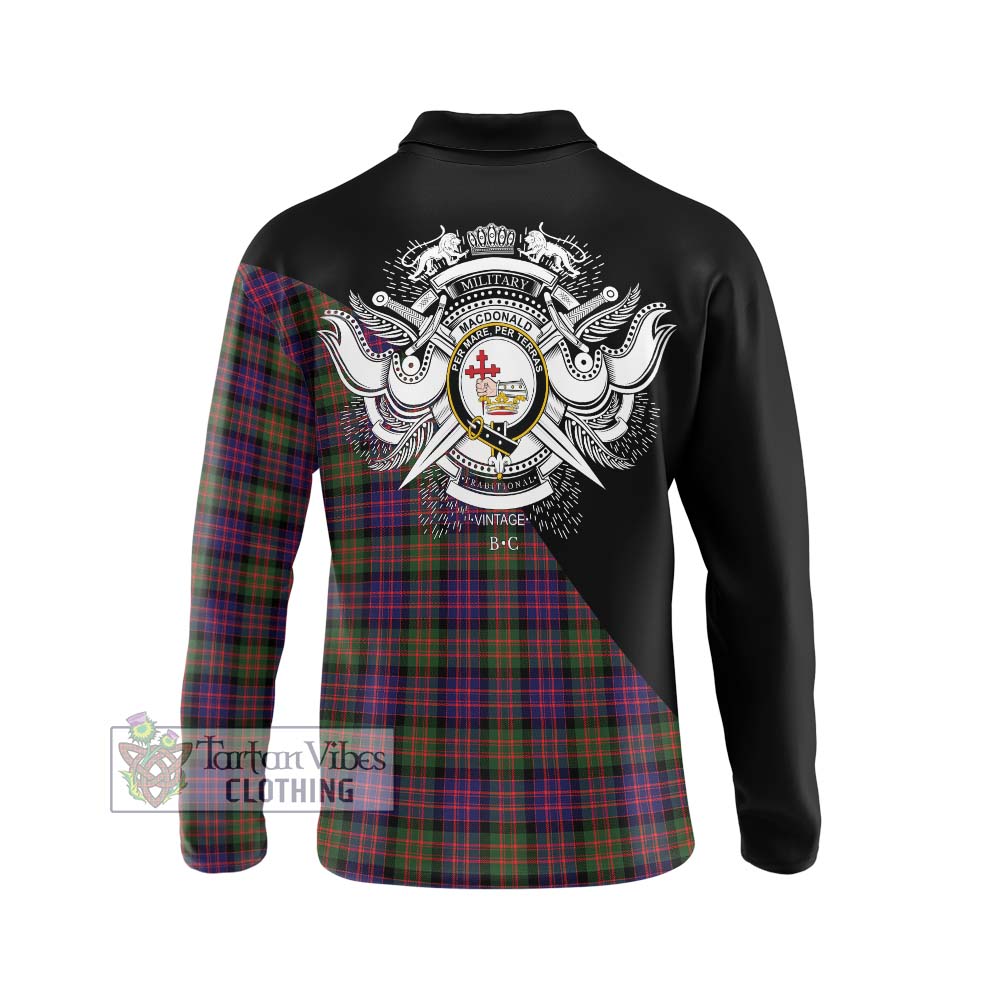 MacDonald Modern Tartan Long Sleeve Polo Shirt with Family Crest and Military Logo Style - Tartanvibesclothing Shop