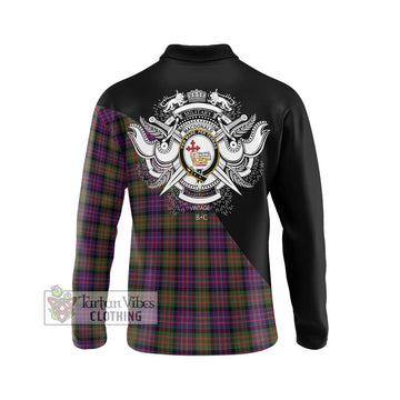 MacDonald Modern Tartan Long Sleeve Polo Shirt with Family Crest and Military Logo Style