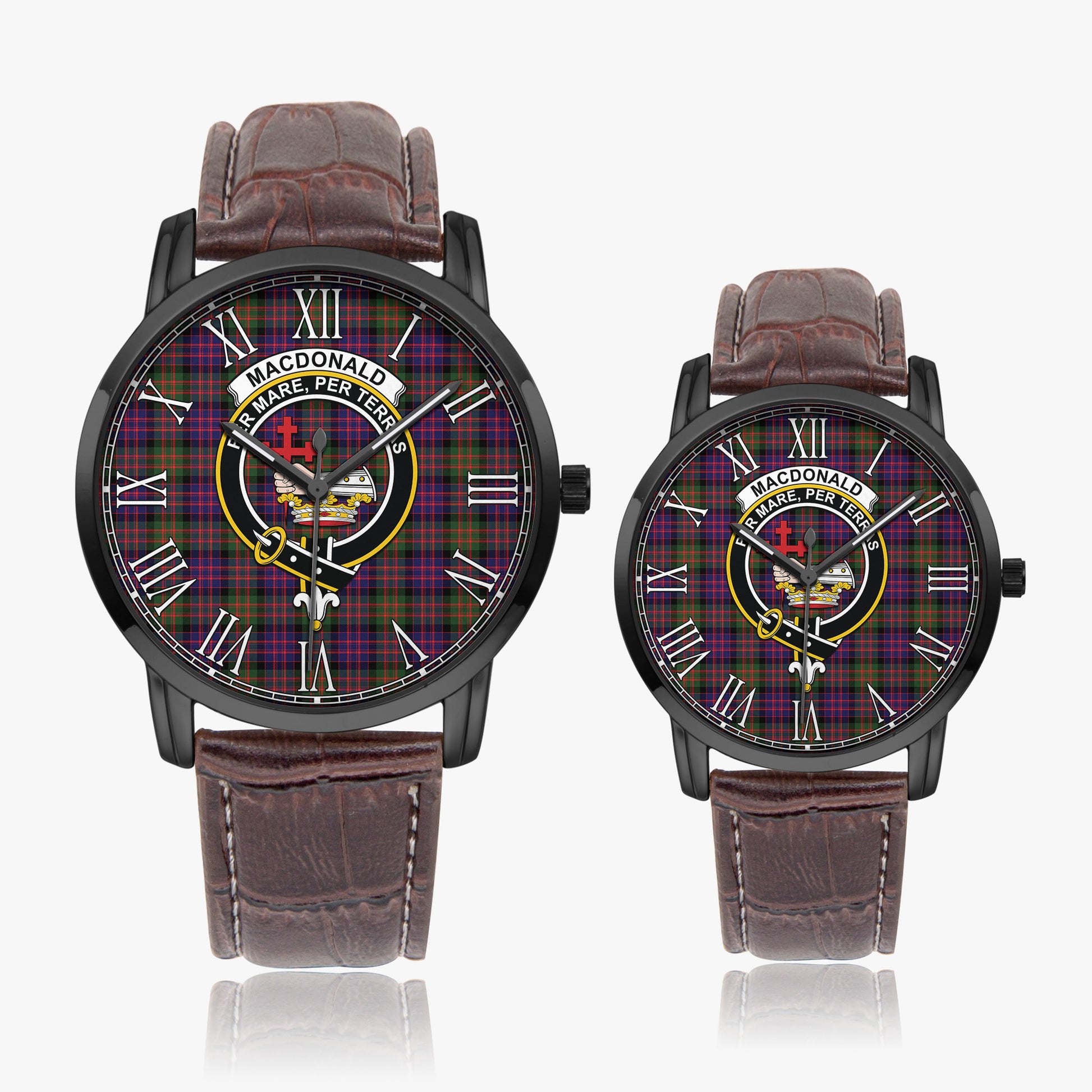 MacDonald Modern Tartan Family Crest Leather Strap Quartz Watch - Tartanvibesclothing