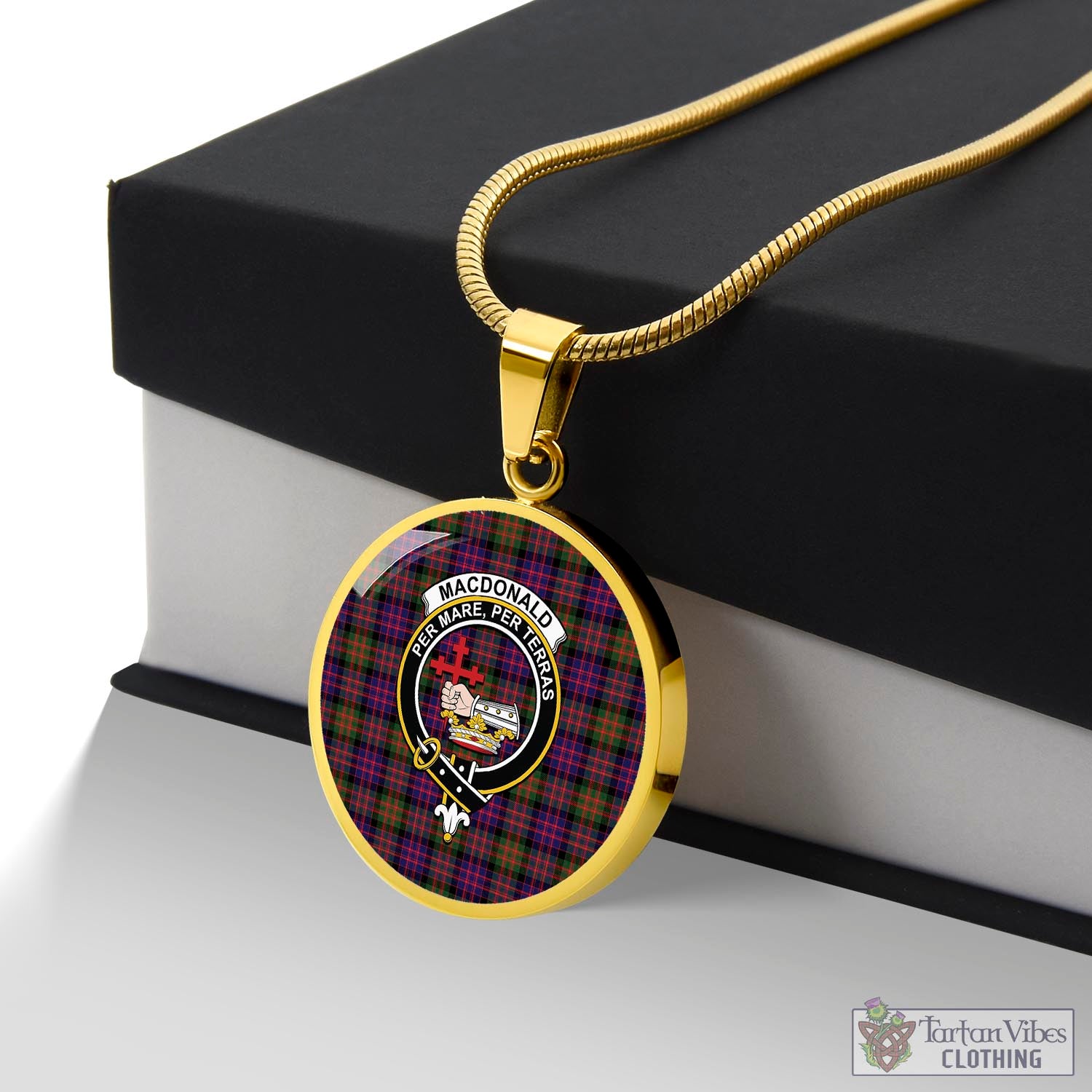 Tartan Vibes Clothing MacDonald Modern Tartan Circle Necklace with Family Crest