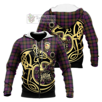 MacDonald Modern Tartan Knitted Hoodie with Family Crest Celtic Wolf Style