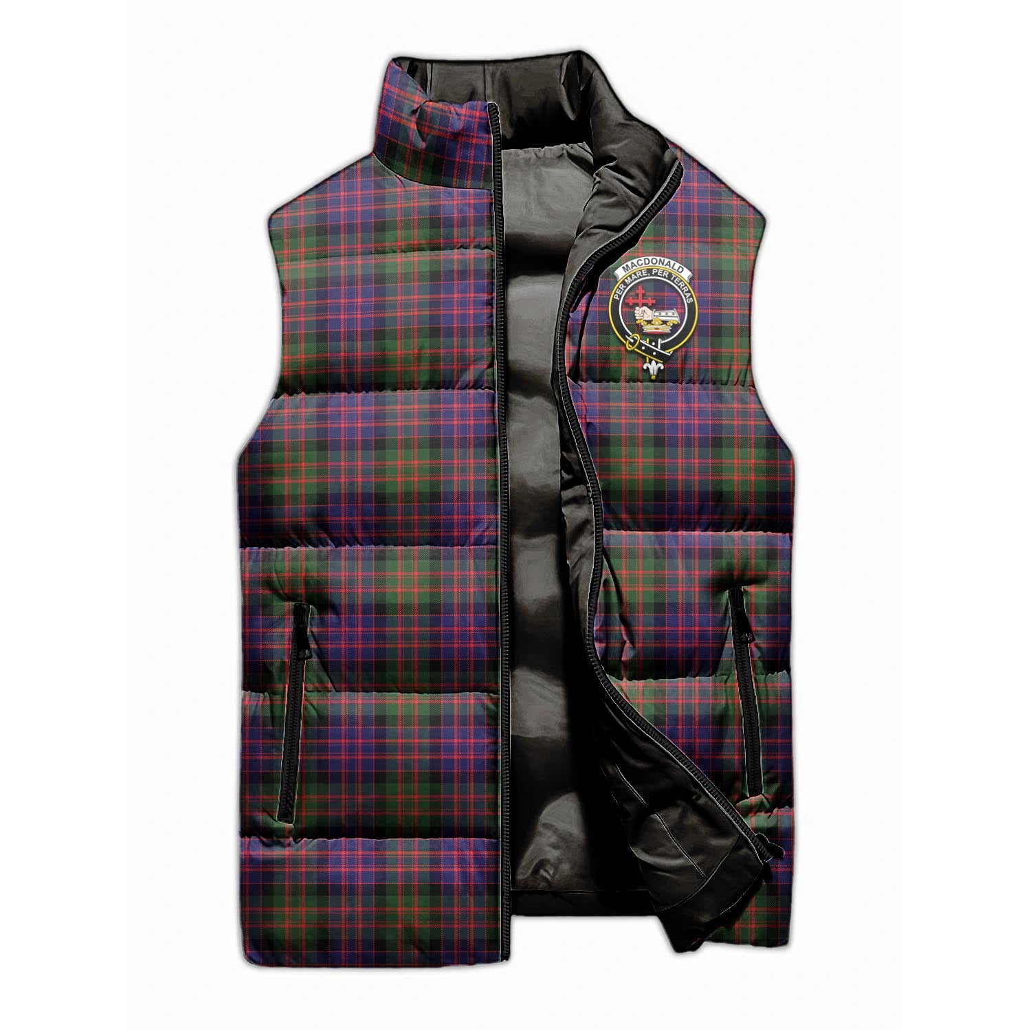 MacDonald Modern Tartan Sleeveless Puffer Jacket with Family Crest - Tartanvibesclothing