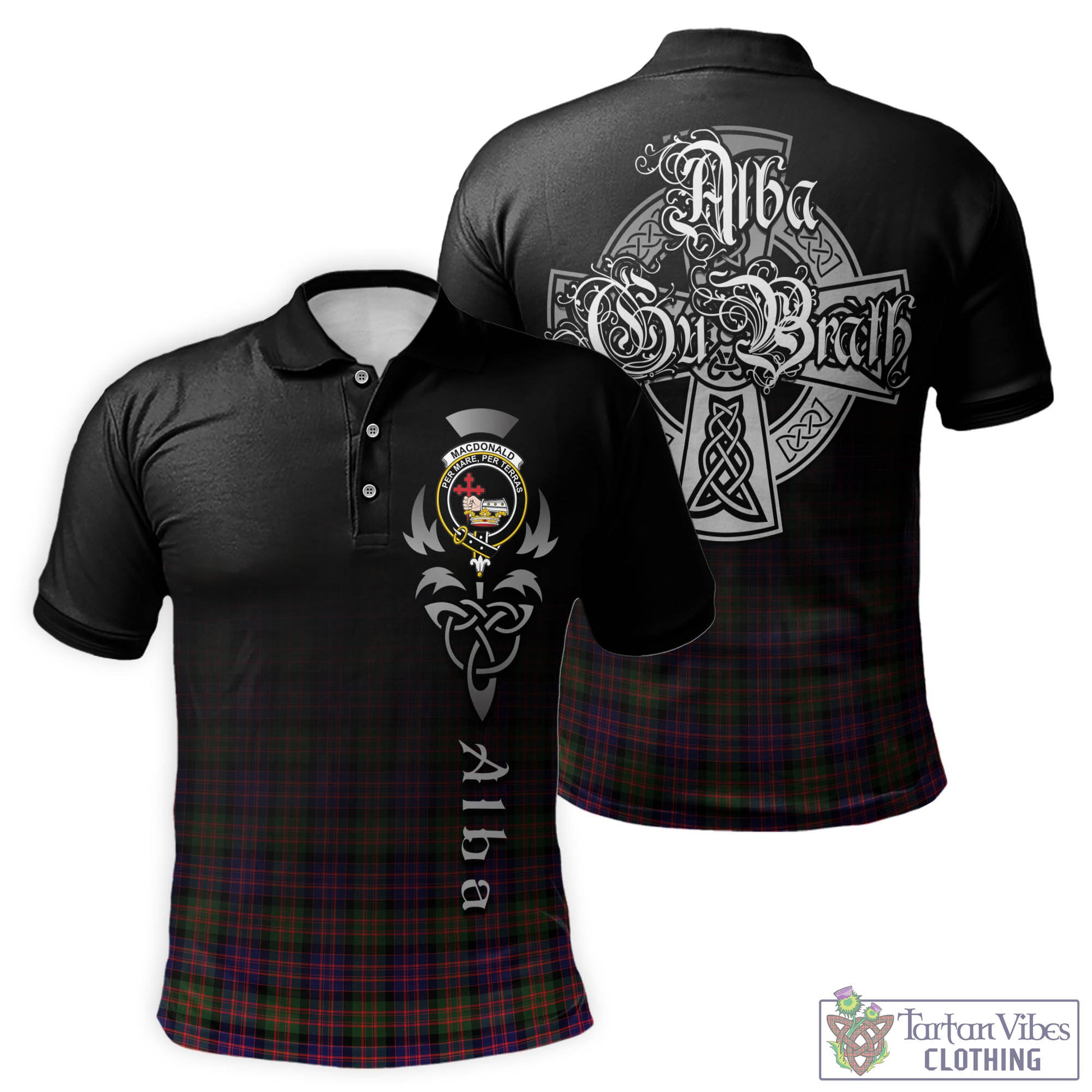 Tartan Vibes Clothing MacDonald Modern Tartan Polo Shirt Featuring Alba Gu Brath Family Crest Celtic Inspired