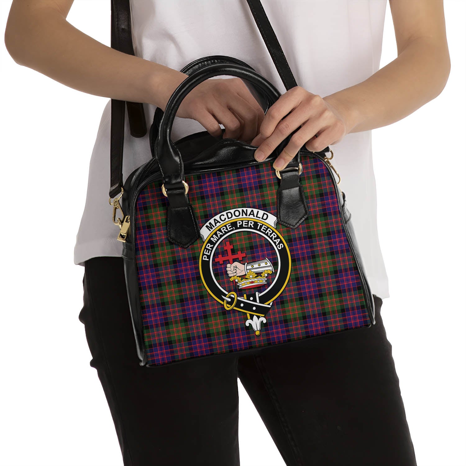 MacDonald Modern Tartan Shoulder Handbags with Family Crest - Tartanvibesclothing