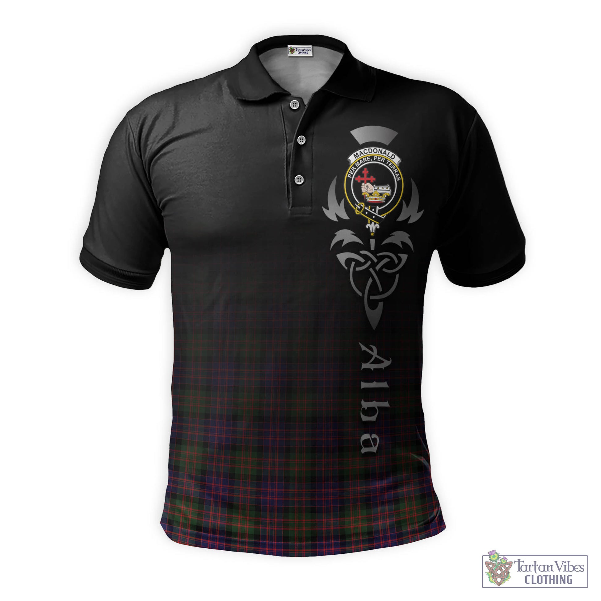 Tartan Vibes Clothing MacDonald Modern Tartan Polo Shirt Featuring Alba Gu Brath Family Crest Celtic Inspired