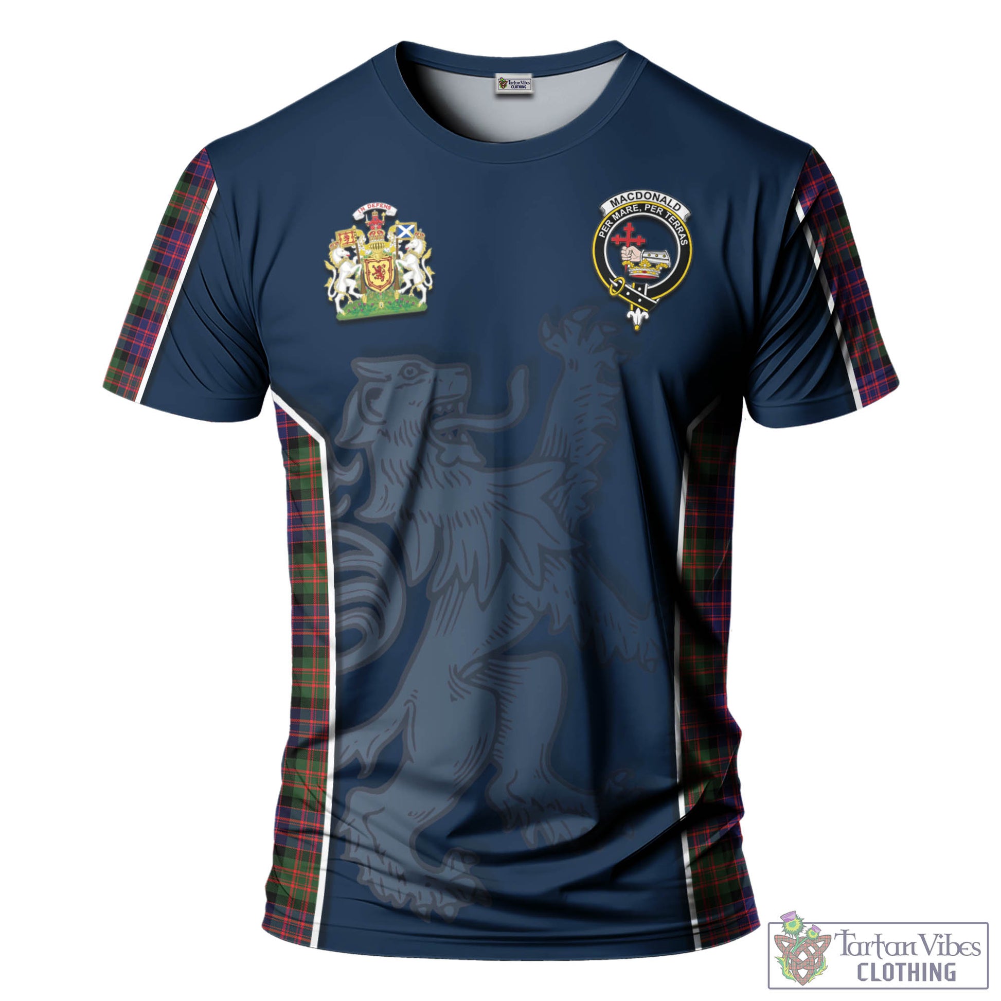 Tartan Vibes Clothing MacDonald Modern Tartan T-Shirt with Family Crest and Lion Rampant Vibes Sport Style