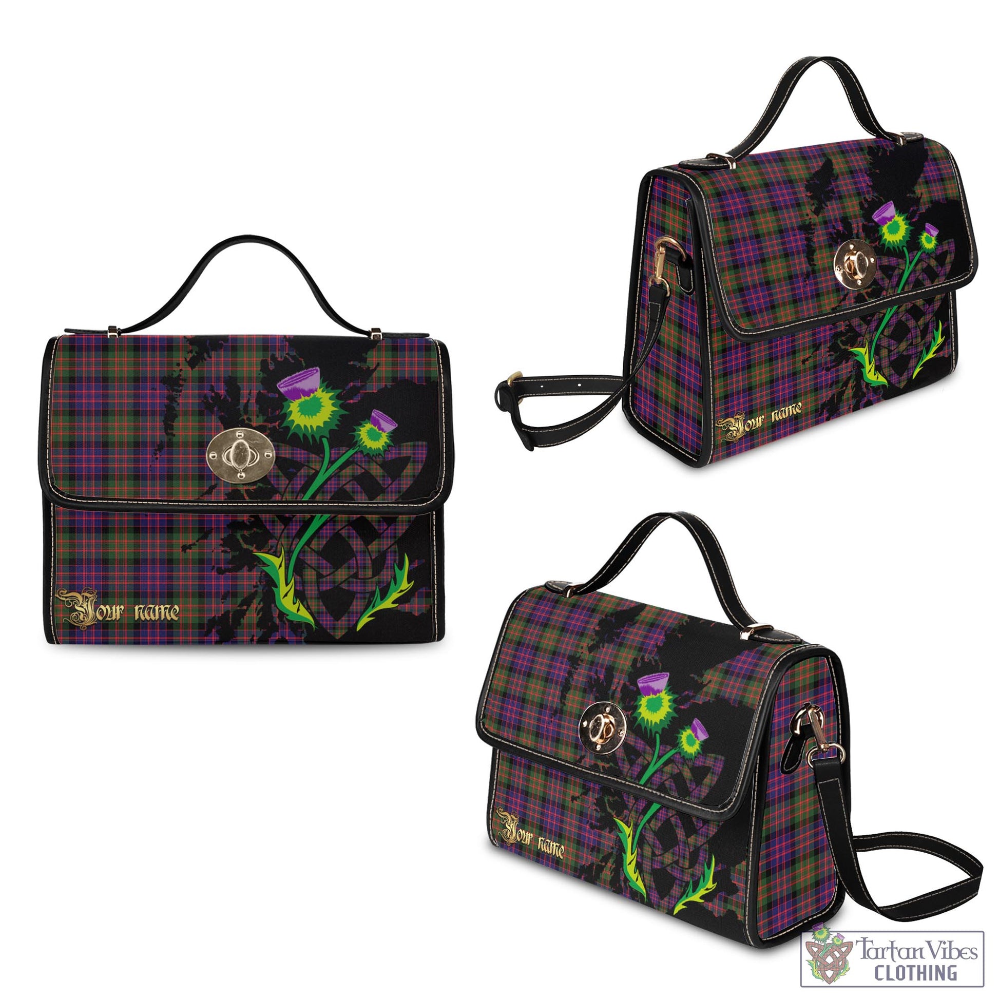 Tartan Vibes Clothing MacDonald Modern Tartan Waterproof Canvas Bag with Scotland Map and Thistle Celtic Accents