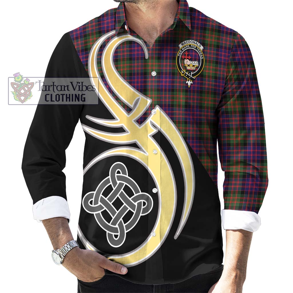 MacDonald Modern Tartan Long Sleeve Button Shirt with Family Crest and Celtic Symbol Style - Tartan Vibes Clothing