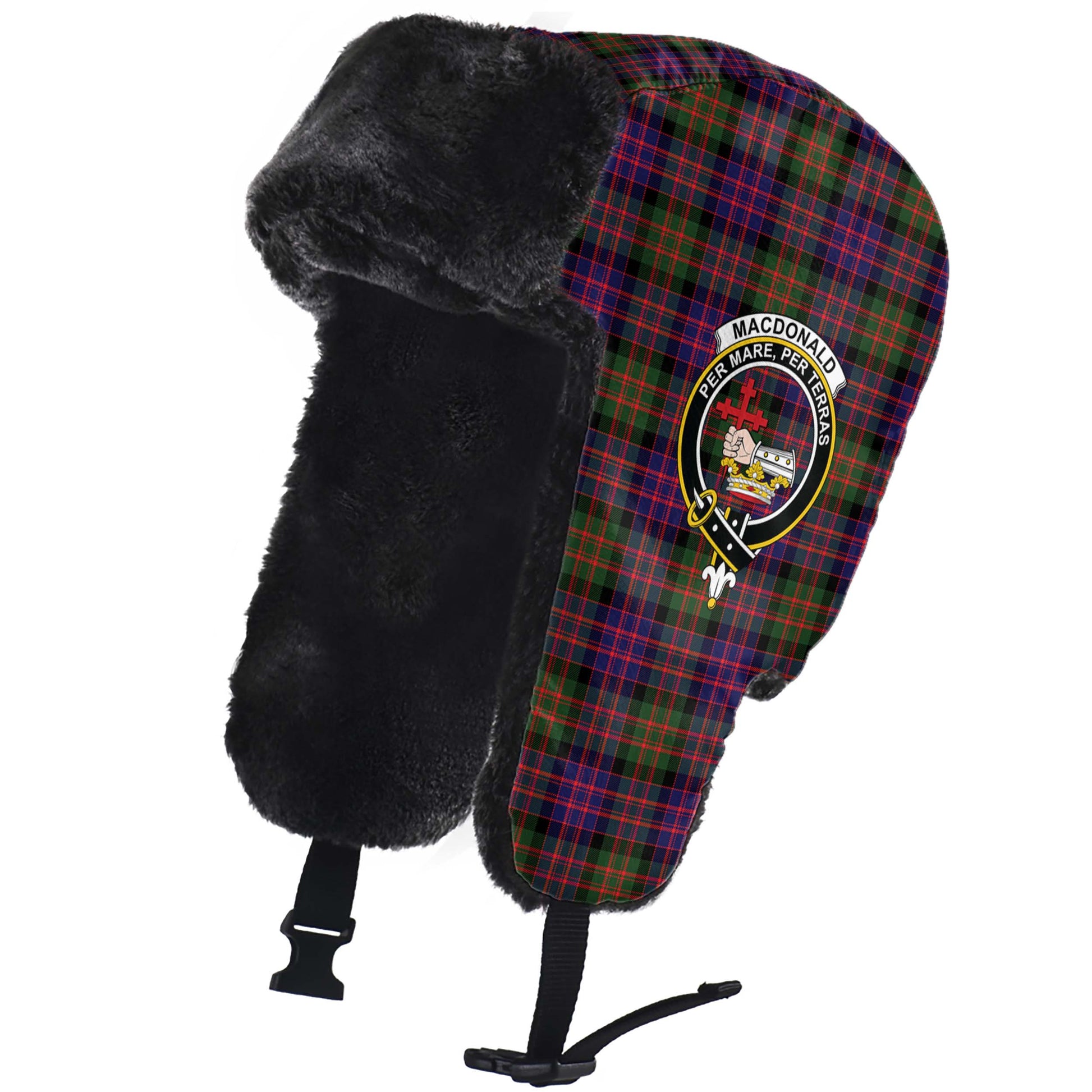 MacDonald Modern Tartan Winter Trapper Hat with Family Crest - Tartanvibesclothing