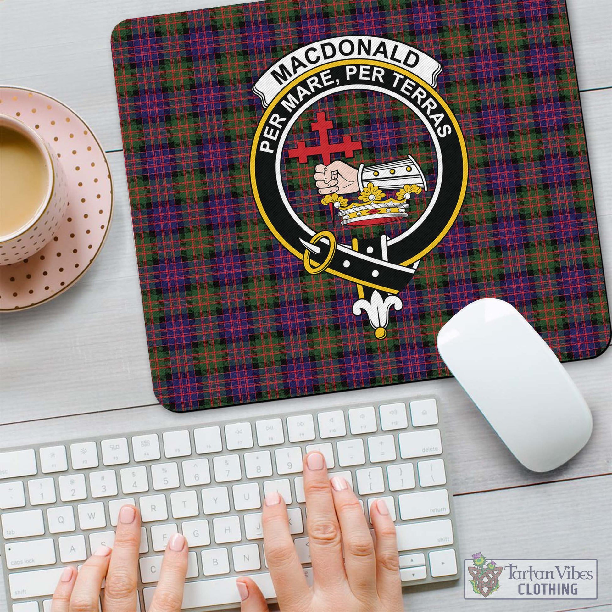 Tartan Vibes Clothing MacDonald Modern Tartan Mouse Pad with Family Crest