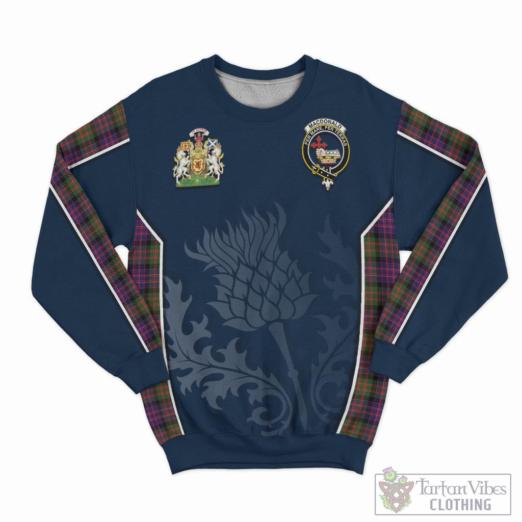 Tartan Vibes Clothing MacDonald Modern Tartan Sweatshirt with Family Crest and Scottish Thistle Vibes Sport Style