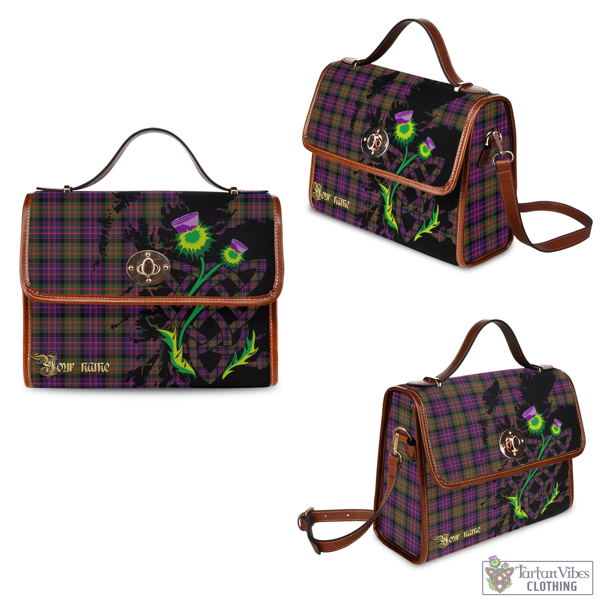 Tartan Vibes Clothing MacDonald Modern Tartan Waterproof Canvas Bag with Scotland Map and Thistle Celtic Accents