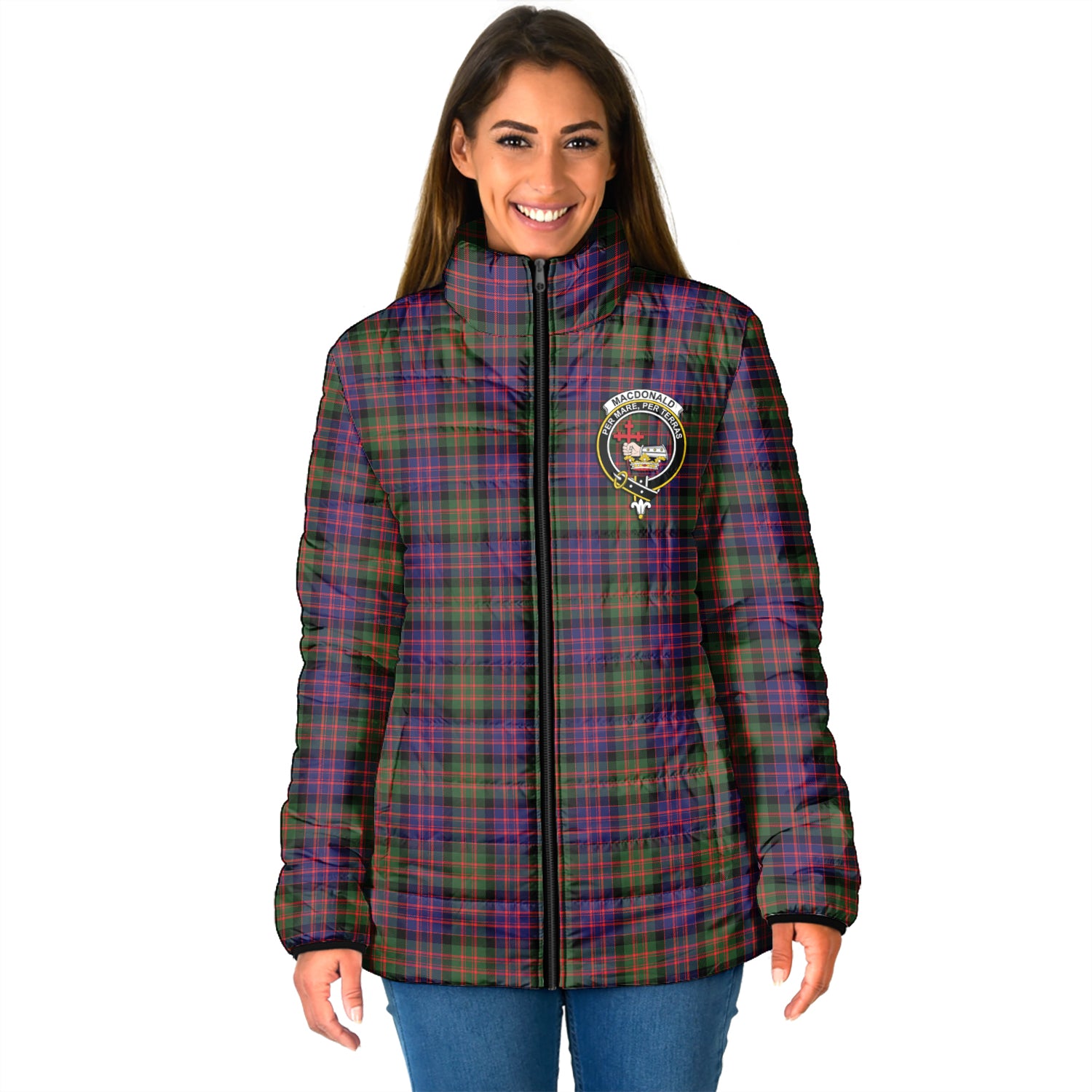 MacDonald Modern Tartan Padded Jacket with Family Crest - Tartan Vibes Clothing