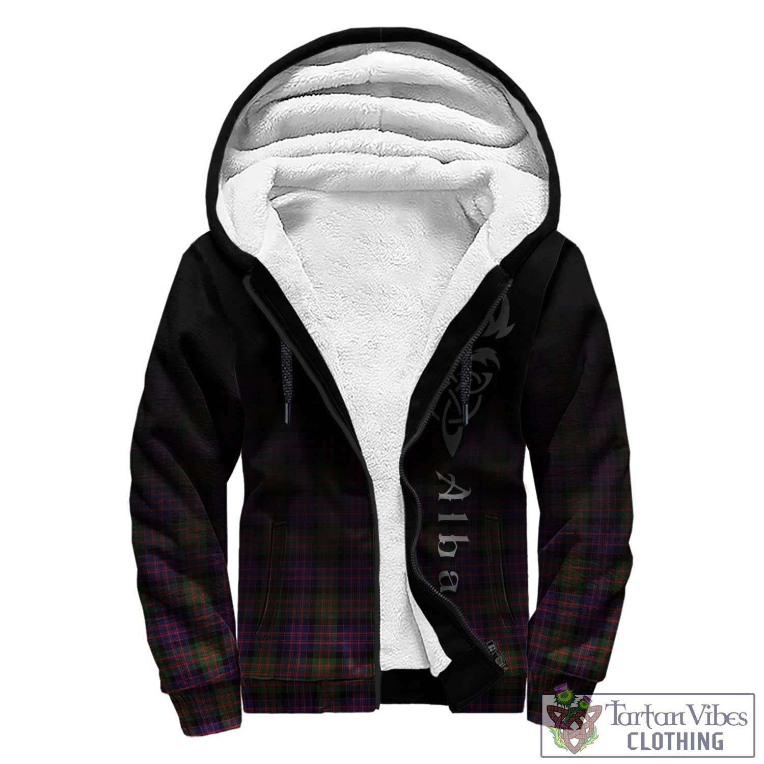 Tartan Vibes Clothing MacDonald Modern Tartan Sherpa Hoodie Featuring Alba Gu Brath Family Crest Celtic Inspired