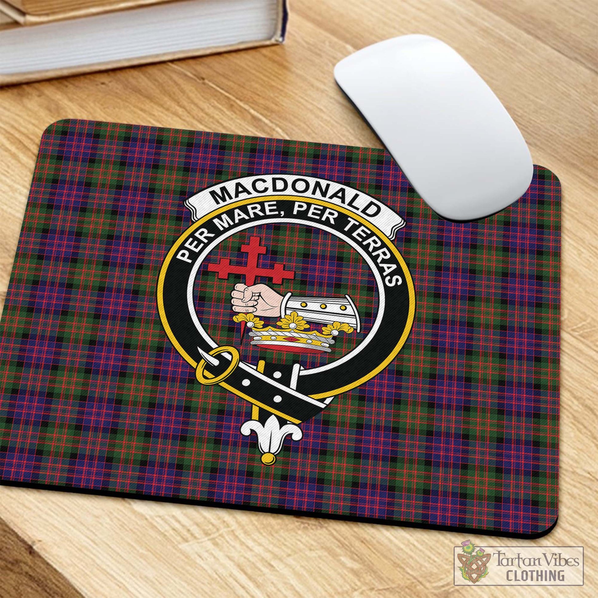 Tartan Vibes Clothing MacDonald Modern Tartan Mouse Pad with Family Crest