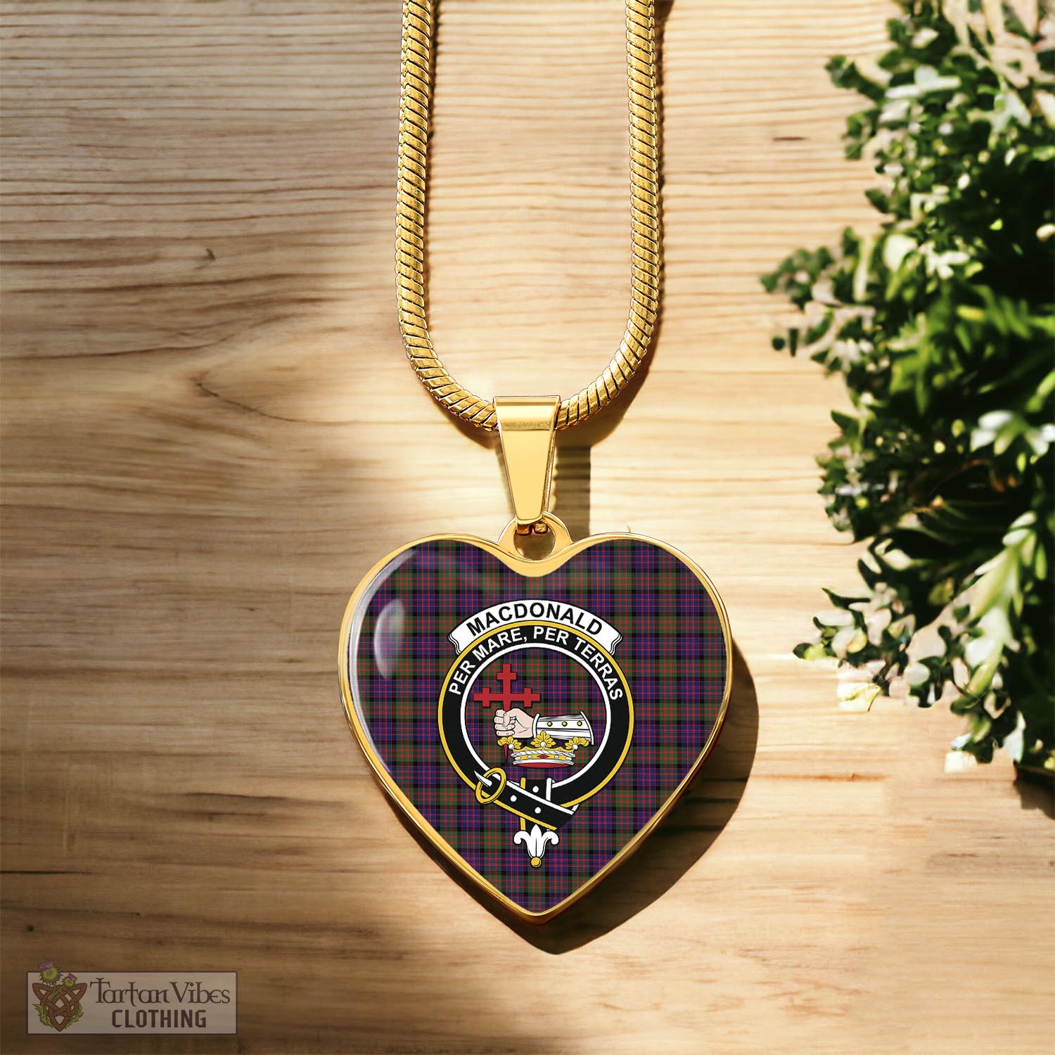 Tartan Vibes Clothing MacDonald Modern Tartan Heart Necklace with Family Crest