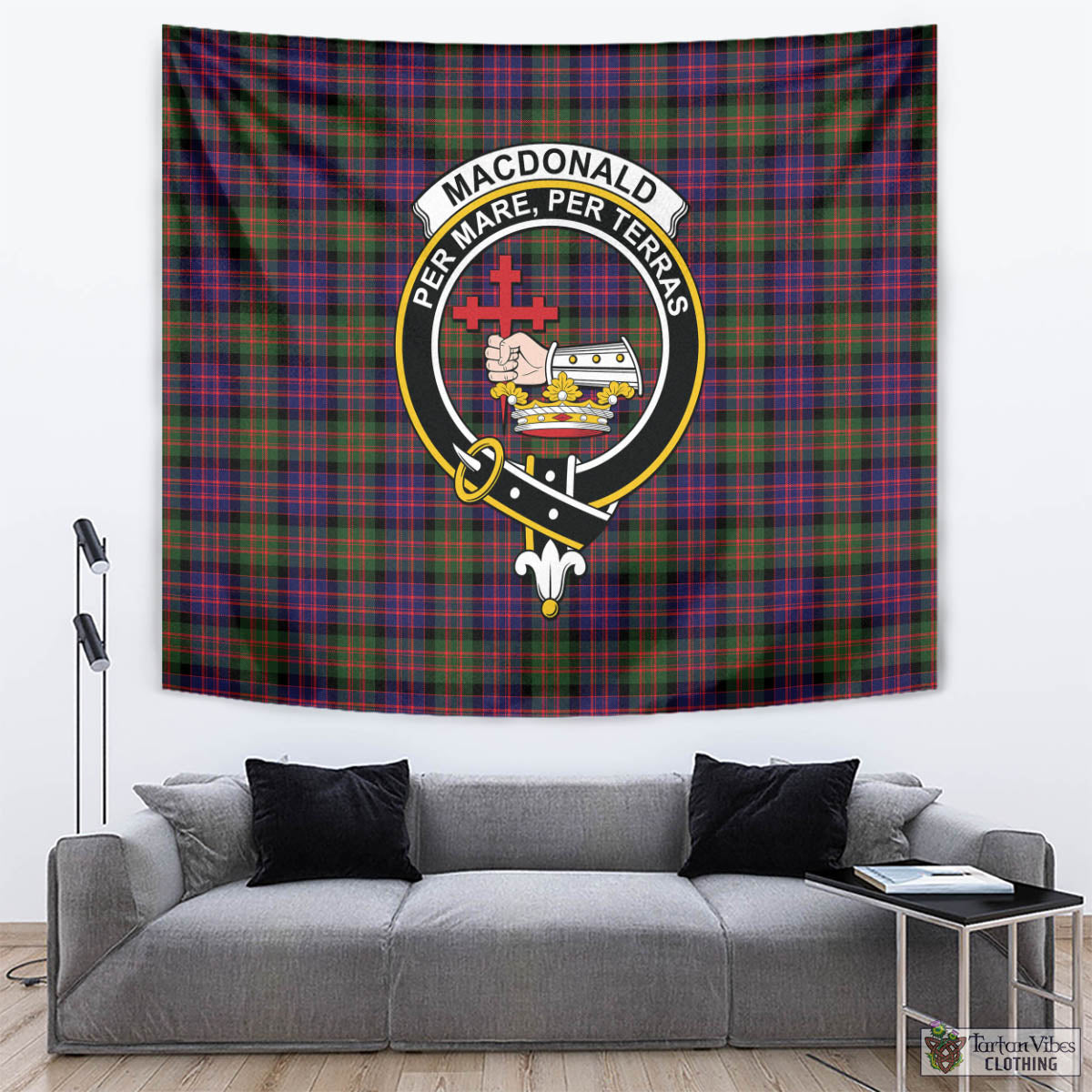 Tartan Vibes Clothing MacDonald Modern Tartan Tapestry Wall Hanging and Home Decor for Room with Family Crest