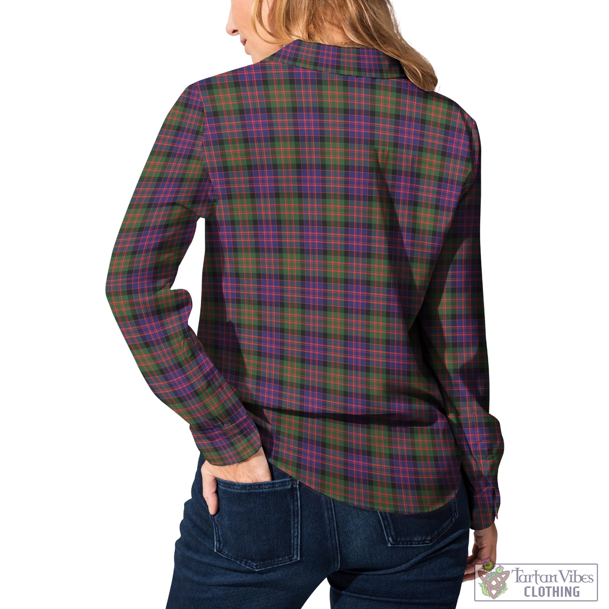 Tartan Vibes Clothing MacDonald Modern Tartan Womens Casual Shirt with Family Crest