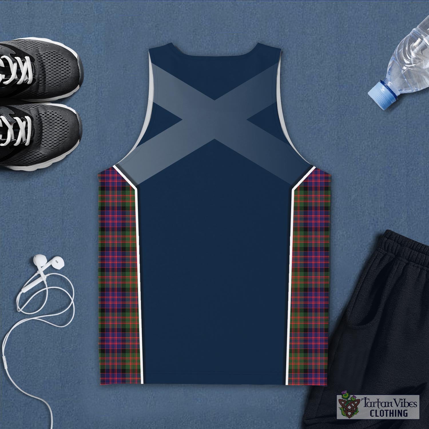 Tartan Vibes Clothing MacDonald Modern Tartan Men's Tanks Top with Family Crest and Scottish Thistle Vibes Sport Style