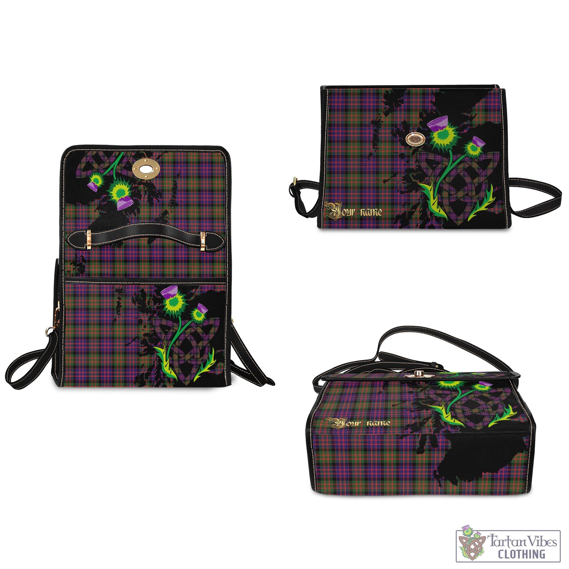 Tartan Vibes Clothing MacDonald Modern Tartan Waterproof Canvas Bag with Scotland Map and Thistle Celtic Accents