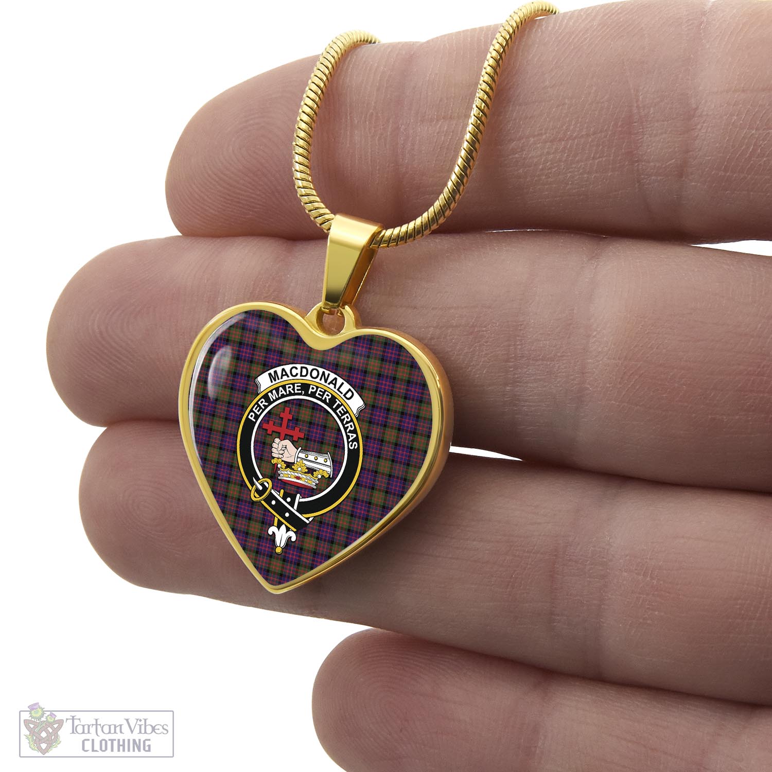 Tartan Vibes Clothing MacDonald Modern Tartan Heart Necklace with Family Crest