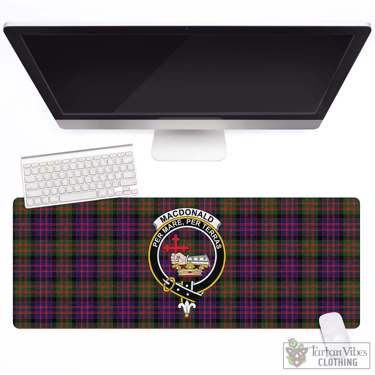 Tartan Vibes Clothing MacDonald Modern Tartan Mouse Pad with Family Crest